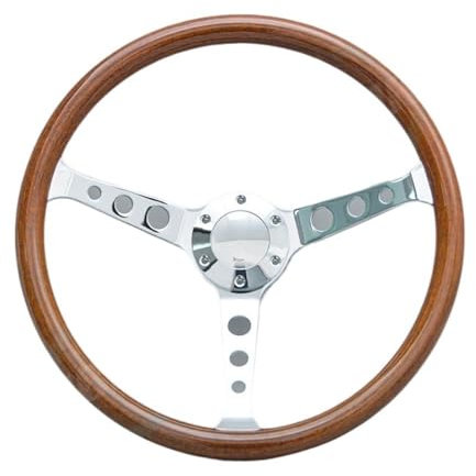 Lenkrad Auto,Sportlenkrad Universal 15 Zoll Holz Stil Lenkrad Chrom Retro Auto Sport Lenkrad