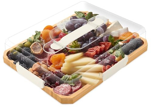 Charcuterie Board with Lid, Travel Portable Snackle Box Charcuterie Container Bamboo Cutting Boards for Candy Fruits Nuts Snacks, House Warming Gifts for Women