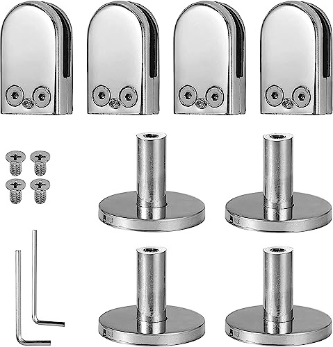 BCJMKDX Glass spigot clips, 4pcs Glass Clamps Stainless Steel Round s Glass Clips D Shape Glass Shelf Clamp For Railing Support Posts More reliable(6~8mm,60mm high)