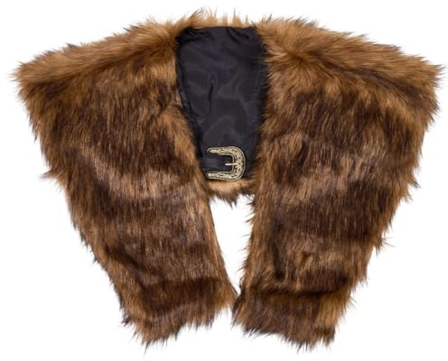 GORGECRAFT Châle en Fausse Fourrure Viking Cape Médiévale en Fausse Fourrure Écharpe Enveloppante avec Sangle à Boucle en Cuir Costume de Guerrier de la Renaissance pour Halloween Cosplay Sorcière