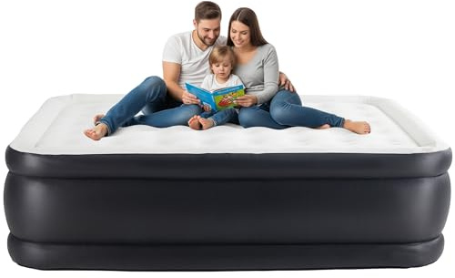 Simple Deluxe Queen Camping Air Mattress with Built-in Electric High-Speed Pump, 18 Tall Portable Foldable Waterproof Inflatable Camping Airbed with Carrying Bag for Travel & Home Guests