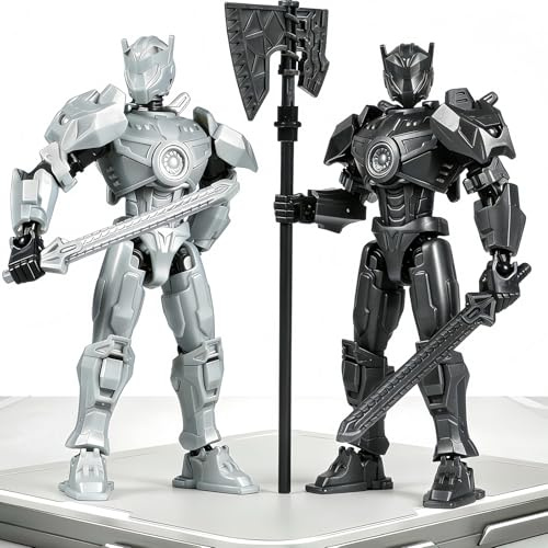 MMXBGS 2 Pack T13 Action Figure Set, Already Assembled Titan 13 Robot, 5.5 Inch Posable Dummy 13 for Boys, Multi-Jointed Collectible Desktop Decor for Game Anime Fans(Black+Sliver)