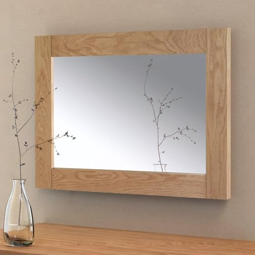 Julian Bowen Marlborough Wall Mirror, Waxed Oak - H70 x W100 x D2cm | Traditional Wall Mirror for Living Room or Hallway, Solid Oak Frame, No Assembly Needed