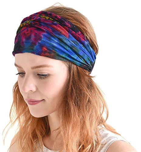 CHARM Haarband Damen Bandana Herren Hippie Stirnband, C | bunte Tie Dye Batik, 70er Disco Stil, 60er Jahre, Haarband, Kopf Tuch Sonnenschutz, 80er Kostüm