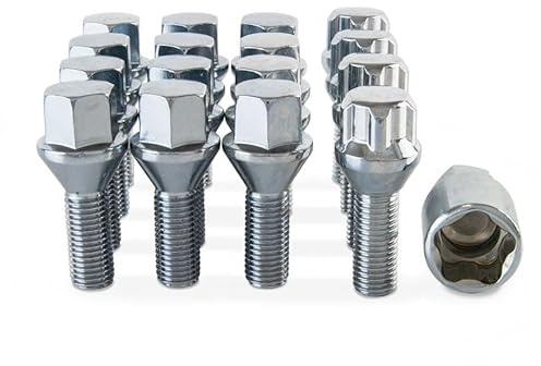 12 x Chrome Wheel Bolts Set with 4 x Locking Nuts for Genuine & Aftermarket Alloy Wheels M12x1.5x26mm 60° TaperPart No.12BM17+B17