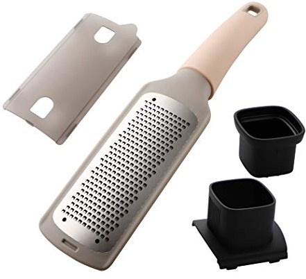 Hillento Professional Lemon Zester & Cheese Grater, Stainless Steel Cheese Grater for Chocolate, Ginger, Nutmeg, Potato - Protect Cover & Brush Included - Dishwasher Safe, Orange