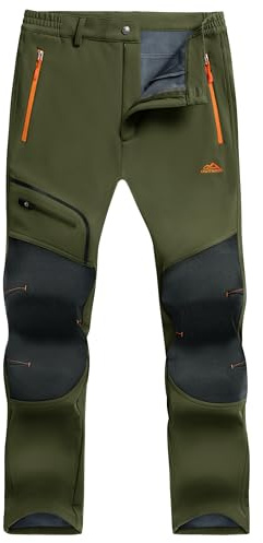 TACVASEN Skiing Trousers Men Winter Warm Fleece Outdoor Trousers Leisure Trekking Trousers Mens Casual Thermal Snow Trousers Cold Weather Army Green
