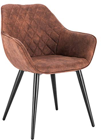 WOLTU Esszimmerstühle 1er Set, für Esszimmer, Küche, Wohnzimmer, Küchenstühle gepolstert mit Rückenlehne Armlehen, Metallbeinen, Stoffbezug, Braun