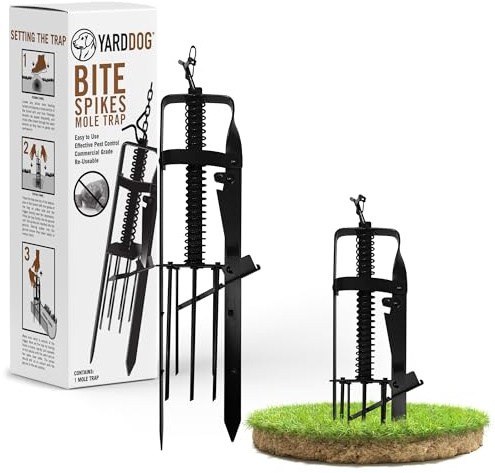 YARDDOG Bite Spikes Plunger Style Mole Trap – Commercial Grade Durable Steel Mole Trap for Lawns, Easy-to-Use Quick Capture Gopher Trap, Effective Plunger Style Mole Killer for Gardens, Black