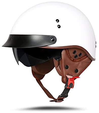 LIONCIANO Motorradhelm Mit Schutzbrille DOT/ECE-Zugelassen, Jethelm Roller-Helm Scooter-Helm Moped Mofa-Helm Chopper Vintage(Helles Weiss, XXL 63-64cm)
