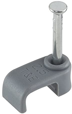 GTSE Flat Grey 2.5 mm T&E Cable Clips, Box of 100, Skirting Wire Nail Clips, Twin and Earth, Cable Tacks for Ethernet, Electrical Cables, Walls