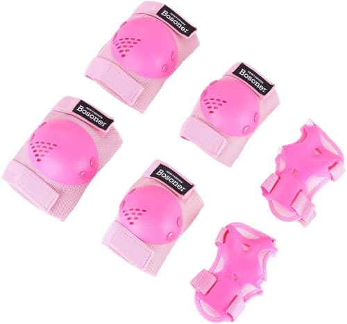 BOSONER Knäskydd barn, 6-i-1-skyddset barn (3–7 år) handledsskydd armbågsskydd justerbart inlines skyddset för skateboard, skoter, skridskoåkning, BMX
