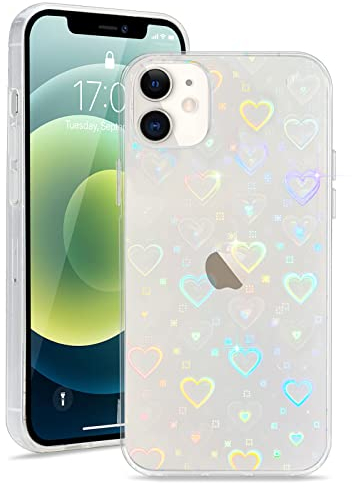 L-FADNUT Kompatibel mit iPhone 12/iPhone 12 Pro Hülle, Glitzer Herz Muster Klar Handyhülle Glatt Weich TPU Silikon Schutzhülle Aesthetic Phone Case Cover für iPhone 12/12 Pro