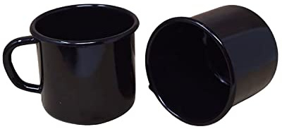 Madacha 2 x Metall Emaille Becher 250 ml schwarz