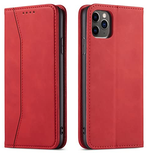 OKZone Kompatibel mit iPhone 11 Pro (5,8 Zoll) Hülle, Magnet Leder Tasche Handyhülle, Kartenfächer Schutzhülle, [Premium PU Leder] Flip Klappbare Stoßfeste Magnetische Standfunktion (Rot)