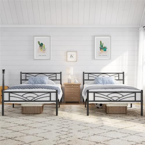 Yaheetech Set di 2 Struttura Letto Singolo in Ferro 90 x 190 cm, Nero