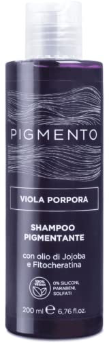 Pigmento, Shampoo pigmentante, Trattamento Ravviva il Colore con Olio di Jojoba e Fitocheratina, Colore Capelli Viola Porpora, Deterge e Rende i Capelli Brillanti e Setosi, 200 ml