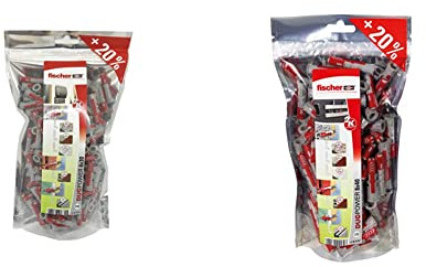Fischer Big Pack DUOPOWER 6 x 30 mm, 240 Tasselli Universali, Cartongesso, Gasbeton, 536382 & Big Pack DUOPOWER 8 x 40 mm, 120 Tasselli Universali, Cartongesso, Gasbeton, Grigio Rosso, 535980