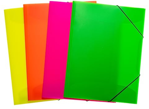 HERMA Sammelmappen A3 Neon Transluzent Set, 12 Stück, Eckspanner-Mappen aus Kunststoff mit Gummizug und Innenklappen für Kinder, Jungen und Mädchen
