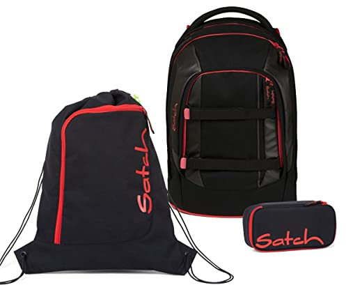 satch Pack Schulrucksack Set 3tlg. inkl. Schlamperbox und Sportbeutel (Fire Phantom)
