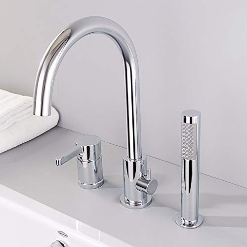 CRODY Bathroom Fixtures Amp, Shower Systems，Modern Chrome Deck Mounted Bathroom Single Lever Bath Shower Mixer Kit Tap 3-Hole Pull Shower Faucet
