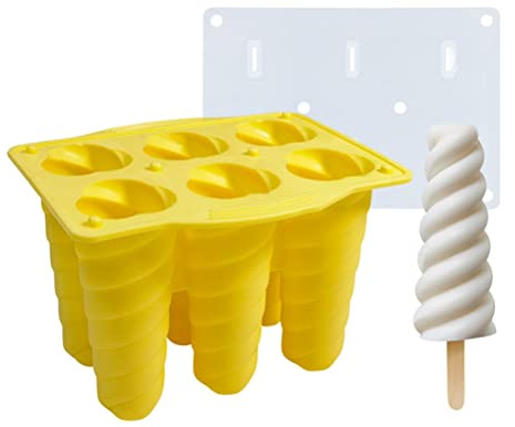Molde de helado de silicona con 6 huecos y tapa, 2 formas, reutilizables sin BPA, para helados de hielo en el mango (B)