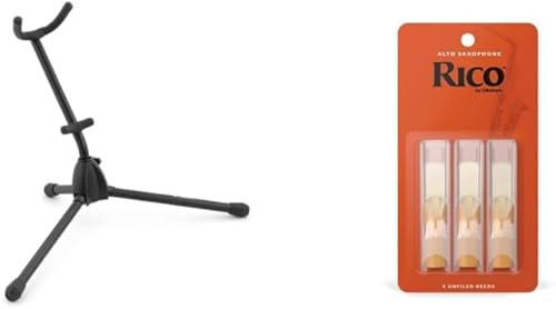 TIGER WIS14-BK Alto Saxophone Stand With Folding Legs & Rico Reeds - Thinner Vamp Cut for Ease of Play, Traditional Blank for Clear Sound