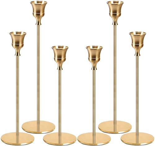 FAMKEEP Candelabro Set di 6 Oro Portacandele per Candele Coniche da 2.2cm,Candeliere da Tavolo Ornamento Decorazioni per Matrimoni,Compleanni,Natale,Halloween Regalo Candelabri Vintage