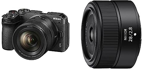 Z 30 + NIKKOR Z DX 12-28 PZ, Appareil Photo Hybride capteur DX (20,9 MP, 4K UHD 30p ou Full HD 120p, Rafale 11 i/s+Objectif NIKKOR Z 28mm f/2.8 pour Hybride Z JMA105DA Noir
