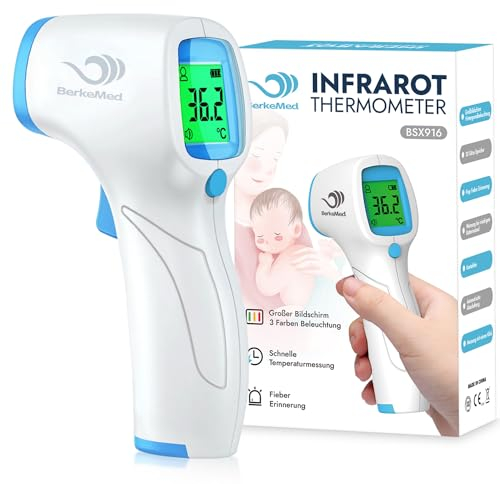 BerkeMed Termometro Febbre, Termometro Infrarossi senza Contatto, Termometro Digitale, Misurazione Rapida e Accurata funzione di memoria, Adatto per Adulti, Bambini e Neonato