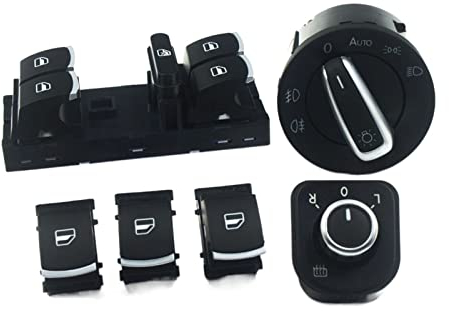 HASMI Chrom Electric Power Fenster Hinterseite Spiegelscheinwerfer Nebelschalter Kompatibel for Vw. Kompatibel for Jetta kompatibel for Golf 5 6 Kompatibel for Passat B6 CC.