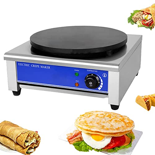 Crepera eléctrica Comercial, Placa calefactora de 2,8 KW, Placa calefactora de 16 Pulgadas de diámetro, máquina para Hacer Crepes con Temperatura Ajustable de 50-300 ℃ para Tortillas, panqueques, hu