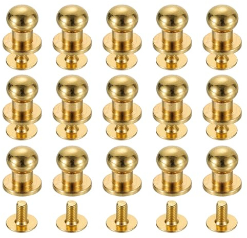 QUARKZMAN 15 Stück Messing Kugelkopf Nieten, 6mm Durchmesser Hohlnieten Ledernieten, Schraubverschluss Knopf Nippelniet für Leder DIY Lederhandwerk, Golden