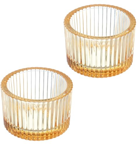PATIKIL Lot de 2 Porte-Bougies Chauffe-Plat, Porte-Bougies en Verre pour Bougies Chauffe-Plat, Décoration de Table pour Mariage, Dîner, Fête, Couleur Dorée