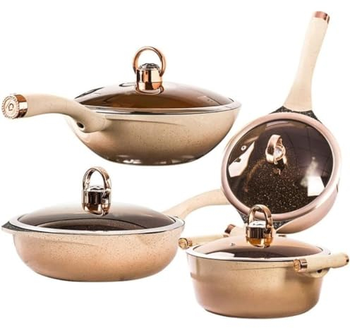 Topf Set Töpfe Küchenset 4-teiliges Wok-Suppentopf-Haushalts-Gas-Induktionsherd-Zubehör Küchentopf-Kochset Küchenpfannen-Set Töpfe & Pfannen