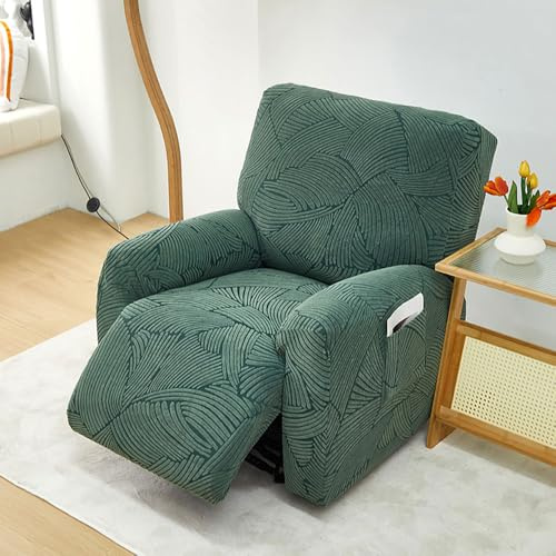 Chickwin Sesselschoner für Relaxsessel, 1 Sitz Fernsehsessel Bezug mit Taschen Sesselschoner für Fernsehsessel Jacquard, Stretch Sesselschoner mit Armlehne (Dunkelgrün)