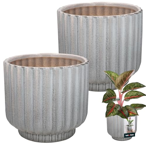 KOTARBAU® Blumentopf Grau Keramik rund ⌀ 13 cm Höhe 14 cm Glasierte Keramik 2 St. Blumenübertopf groß Übertopf Keramik Pflanztopf Keramik Blumentopf Keramik Pflanzkübel Keramik