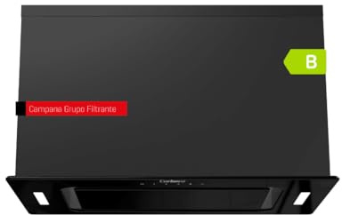 Corberó - Campana Extractora Grupo filtrante 52cm | MAURICIO5275B | 581 m3/h | 68db| 233W| Control Touch | 3 Velocidades | Luz LED | Filtros Aluminio y Carbón | Cristal Negro