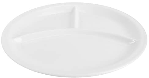OFFSCH Plato de Porcelana China Redondo de 20 Cm 3 Compartimentos, Vajilla de Cerámica para Desayuno y Bistec, Apto para Restaurantes, Cafeterías y Uso Doméstico