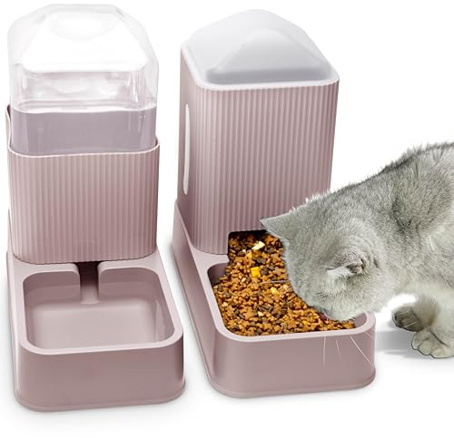 Comedero automático de Alimentos para Gatos con dispensador de Agua para Gatos, Paquete de 2 comederos para Perros y dispensador de Agua en Juego de 1 galón x 2 para Perros pequeños y medianos,