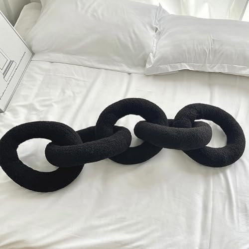 AQCQDQ Knotenkissen, 106 cm Kissen Lang, Kissen in Form Eines Kette, Schafwolle Knoten Kissen, Heimdekoration Kissen Handarbeit Geknotetes Wurfkissen für Couch Bett (Schwarz)