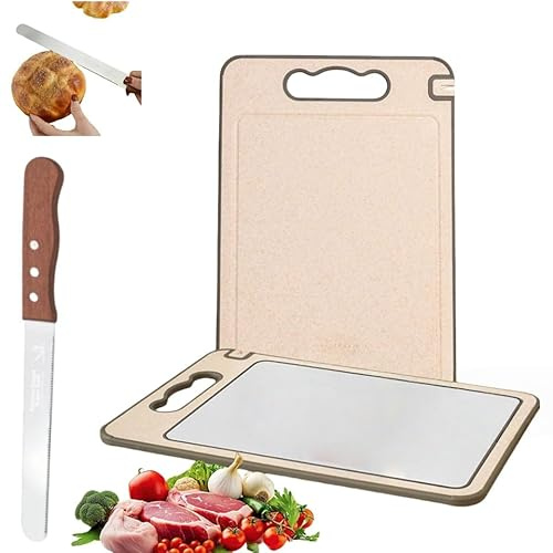 Double-sided titanium cutting board for the kitchen, titanium cutting board for meat and vegetables etc. Built-in knife sharpener, with stainless steel dough scraper (titanium)