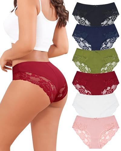 Levao Culotte Femme Coton Dentelle Confort Bikini Slips Respirant Mi-Taille sous-vêtements Doux Panties Hipster Lot de 6