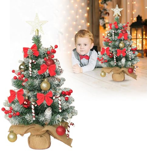 Forhandy Mini Weihnachtsbaum 60cm Kleiner Weihnachtsbaum mit Beleuchtung LED, Christbaum Künstlich mit Stern-Baumspitze,Weihnachtsdeko Rot für Weihnachten und Neujahr Haus Büro Dekoration