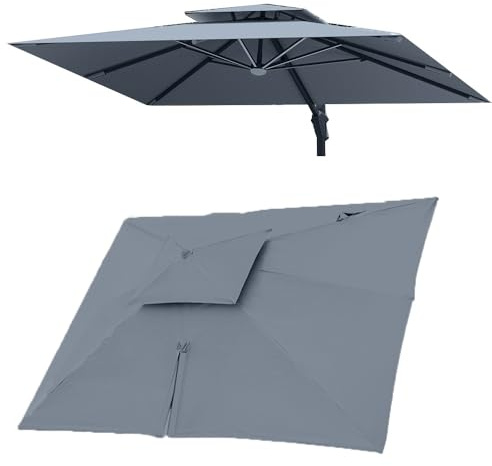 Telo di ricambio for ombrellone rettangolare 3x4m, 8 stecche, parasole da esterno a sbalzo, anti-UV, copertura di ricambio superiore(Gray,Single top 3x4m(10' x 13'))