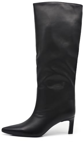 IF Stivali alti donna eleganti A punta affusolata tacco Kitten Heels sottile medio comodi chic moda classica GA047 nero N.39