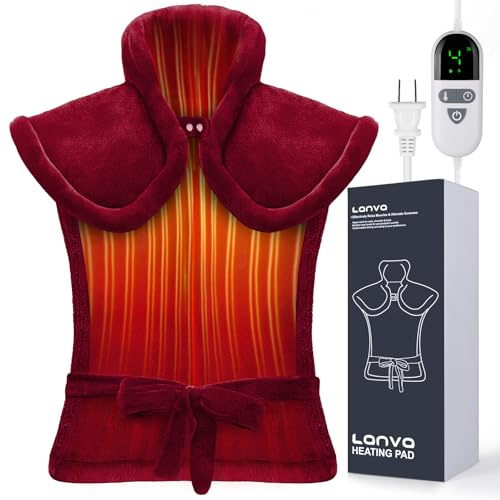 Heating Pad for Back Pain Relief, Mothers Day Gifts for Mom Women Grandma, Edge Weighted Electric Heating Pads for Neck and Shoulders, 6 Heat Settings, 4 Timer Options, Machine Washable, 24x33, Red
