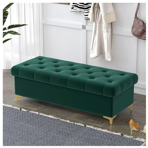 Ottoman-Bank für Schlafzimmer, Samt, gepolsterte Aufbewahrungsbank, Bettbank, luxuriöse Ottoman-Bank mit Stauraum für Bekleidungsgeschäft, Zuhause, Hotel, Grün, 100 x 40 x 40 cm
