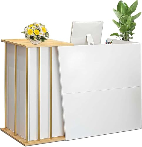 XHEILZOP Mostrador De Recepción Moderno De Madera con Cajones con Cerradura Mostrador para Tienda Oficina Clínica Mostrador Caja con Gran Espacio De Almacenamiento(Warm White,140cm)