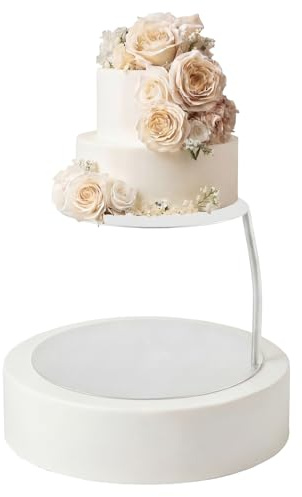 LemonRoad 6''+8'' White Floating Cake Stand 2 Tier Metal Wedding Cake Stand | Cake Spacer Separator Round Decorative Dessert Display Riser Pastry Holder for Birthday Anniversary Party Centerpiece